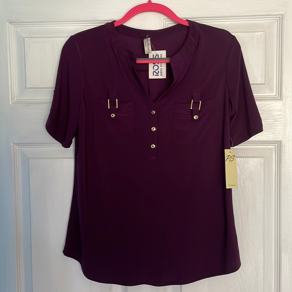 PerSeption plum short sleeve top Small NWT
